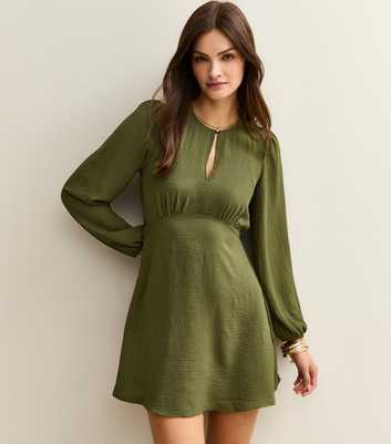 Tall Light Khaki Keyhole Long Sleeve Mini Dress