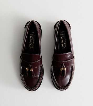 Wide Fit Burgundy Faux Leather Gold Tassel Loafers