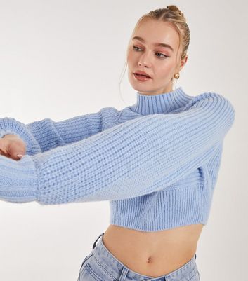Pink Vanilla Light Blue High Neck Knitted Cropped Jumper | New Look