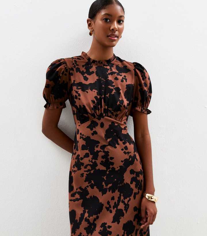 knee length dresses for ladies Casual midi dress with animal print