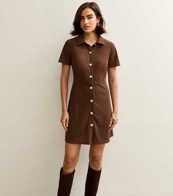 Dark Brown Button Through Corduroy Mini Dress