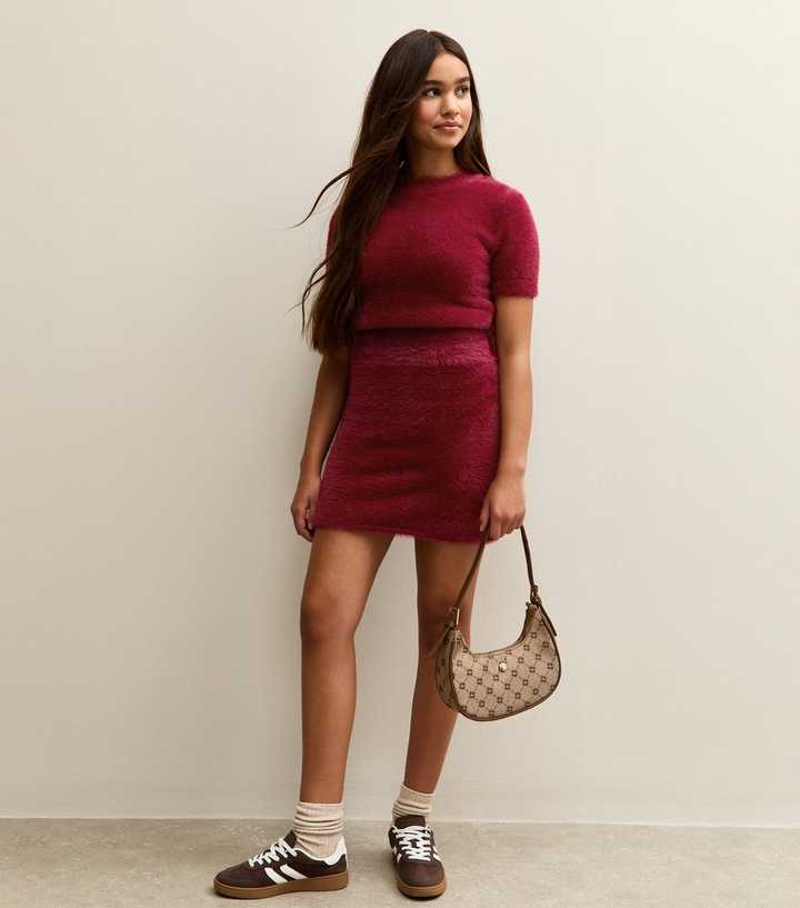 Girls Dark Burgundy Fluffy Knit Top