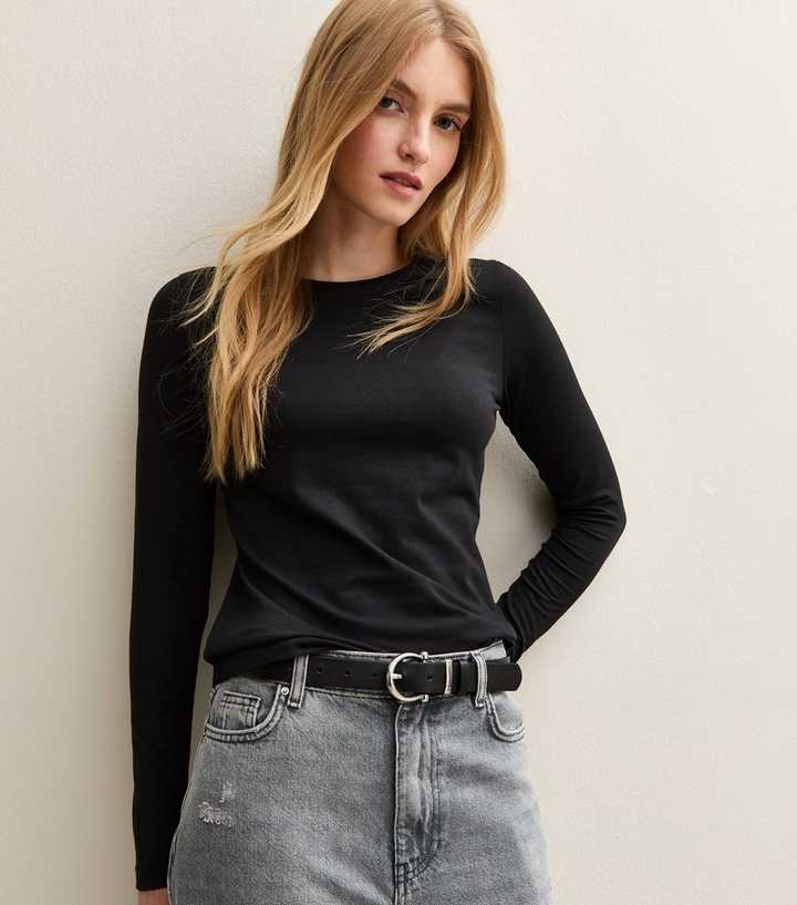Black Long Sleeve Crew Neck Top