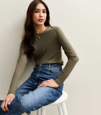 Dark Khaki Long Sleeve Crew Neck Top