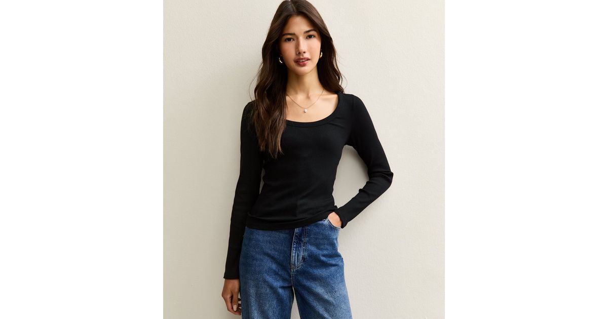 Black Scoop Neck Rib L/S Layering main image 1
