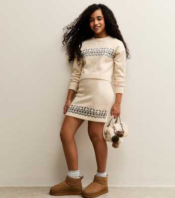 Girls Off White Knit Mini Skirt