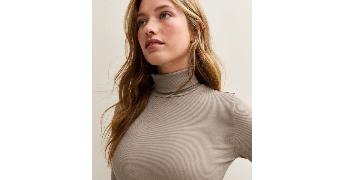 Mink Ribbed Long Sleeve Roll Neck Top | New Look