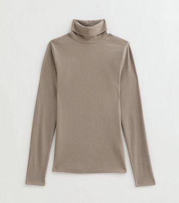 Mink Ribbed Long Sleeve Roll Neck Top | New Look