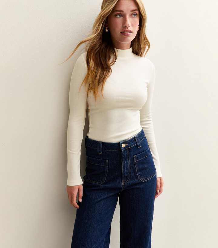 Cream Long Sleeve Roll Neck Top