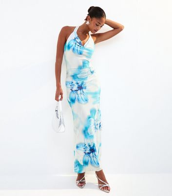 gold knitted beach dress Yellow BLue Floral Dream Maxi Lili Dress – SABO main image 0