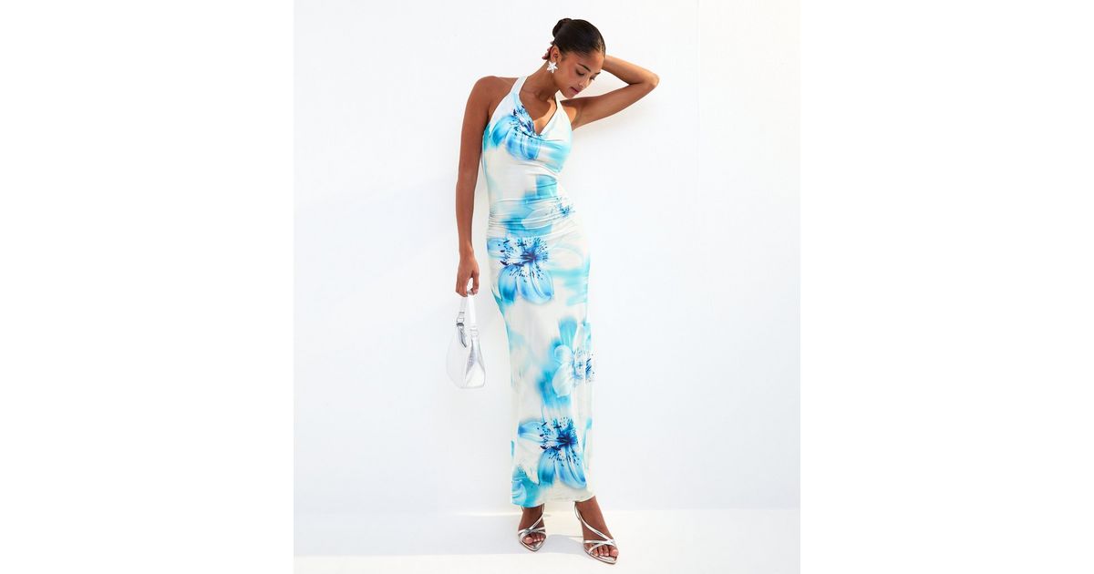 One Night Cowl Halterneck Maxi Dress Lily Blue