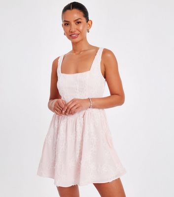 QUIZ Light Pink Floral Chiffon Skater Mini Dress