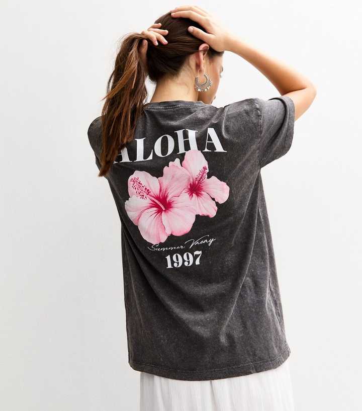 Dark Grey Aloha Print T-Shirt