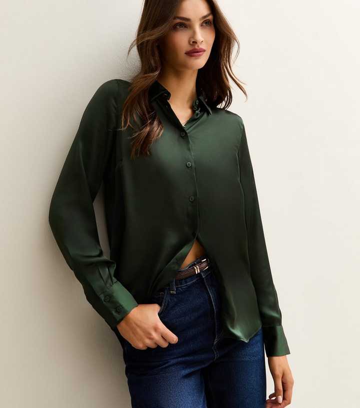 Tall Dark Green Satin Shirt