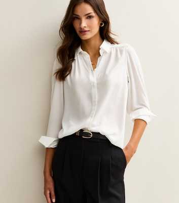Tall White Gathered Long Sleeve Shirt