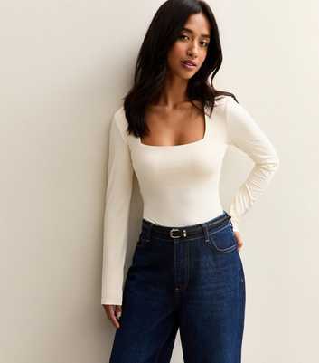 Petite Cream Square Neck Long Sleeve Bodysuit