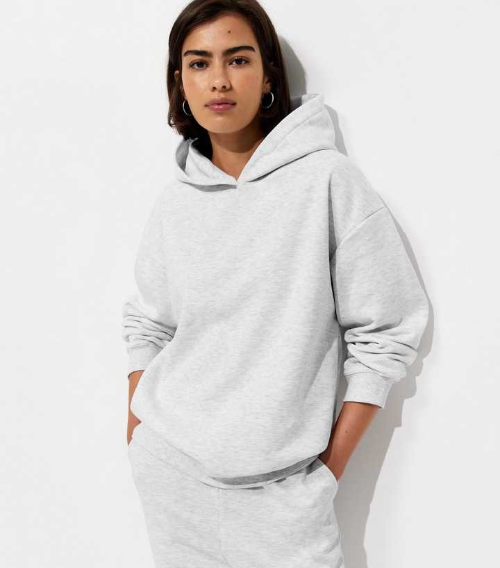Century Star Women's Fuzzy Hoodie - Oversized Sherpa Pullover With Pockets, Grey & White, Large