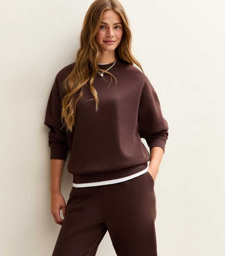 Brown Relaxed Fit Crew Neck Sweatshirt