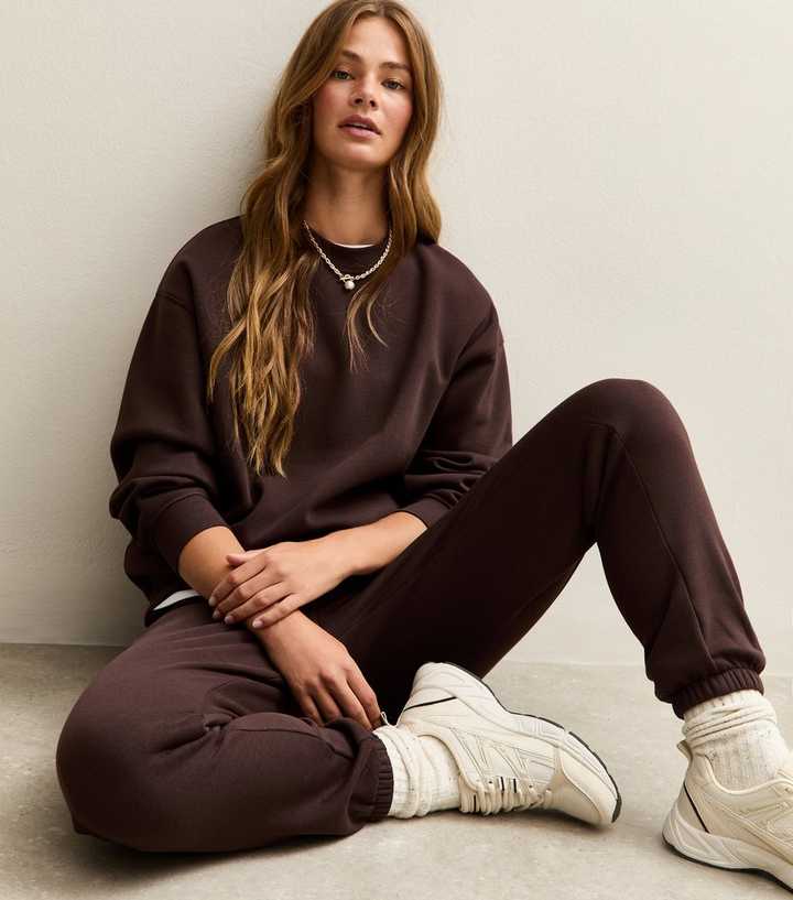 Sweat Femme New Look Marron Taille 8 - Mélange Polyester, Manches Longues