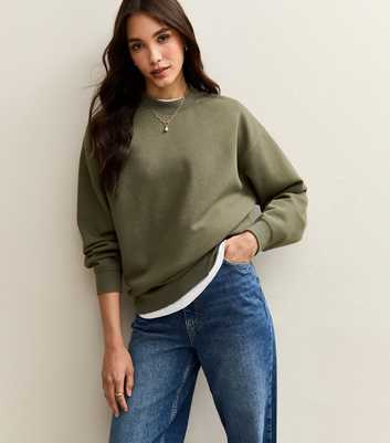 Khaki Relaxed Fit Crew Neck Sweatshirt