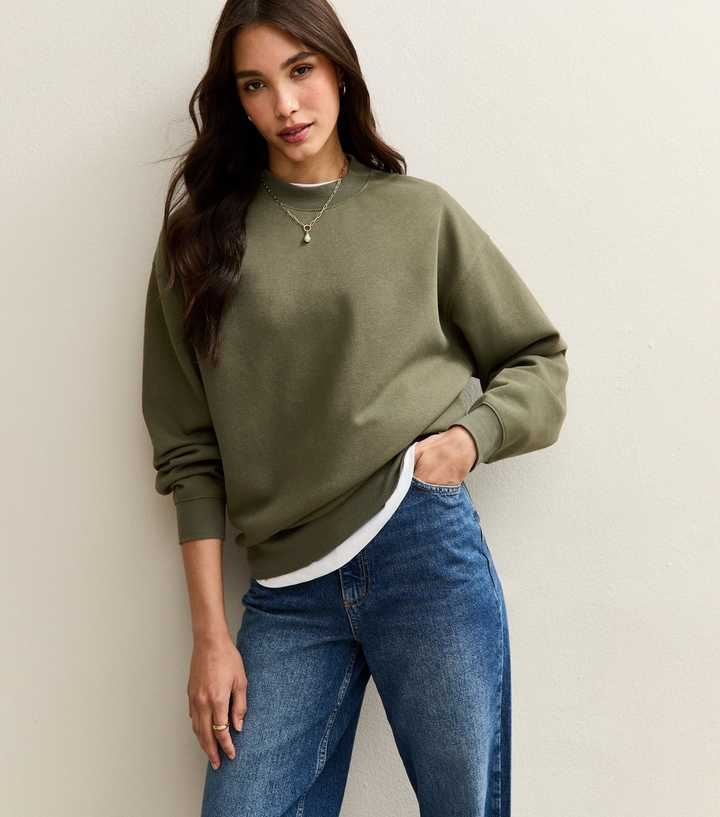 Khaki Relaxed Fit Crew Neck Sweatshirt
