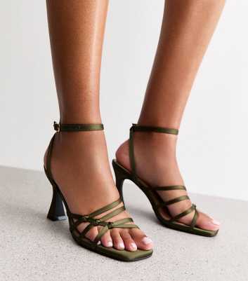 Dark Green Macrame Knot Detail Satin Sandals