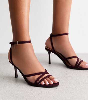 Dark Burgundy Faux Suede Strappy Almond Toe Sandals