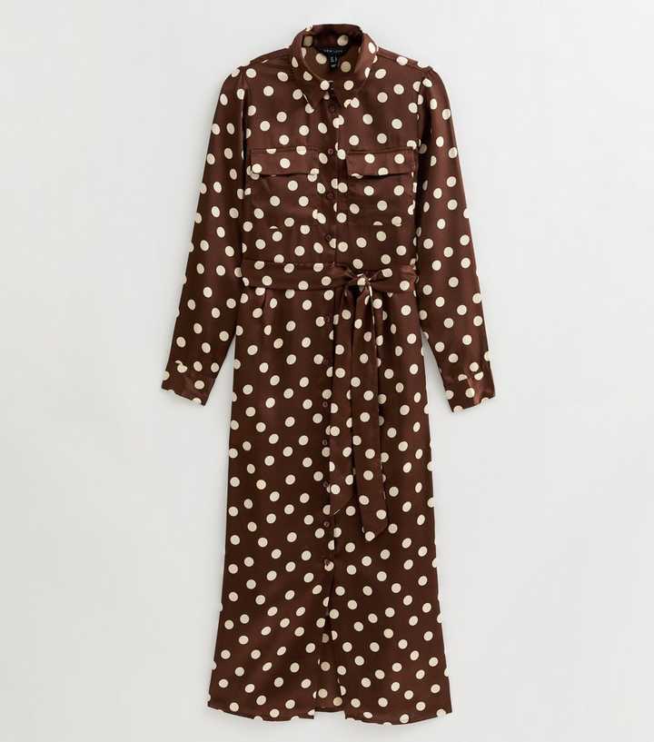 new look brown polka dot dress Brown Crinkle Texture Spot Print Midi Dress