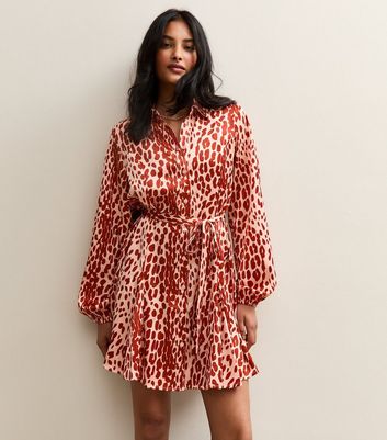 Pink Animal Print Satin Mini Shirt Dress New Look