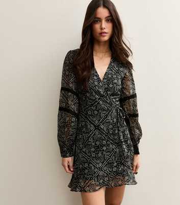 Black Chiffon Paisley Mini Dress