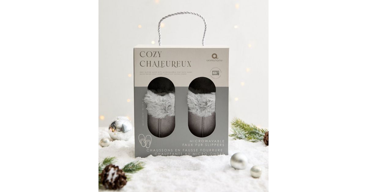 Aroma Home Grey Faux Shearling Slippers with Microwavable Inserts