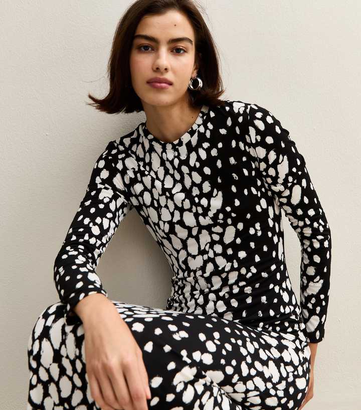 Black Animal Print Jersey Midi Dress