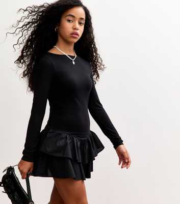 Girls Black Long Sleeve Rara Skirt Dress