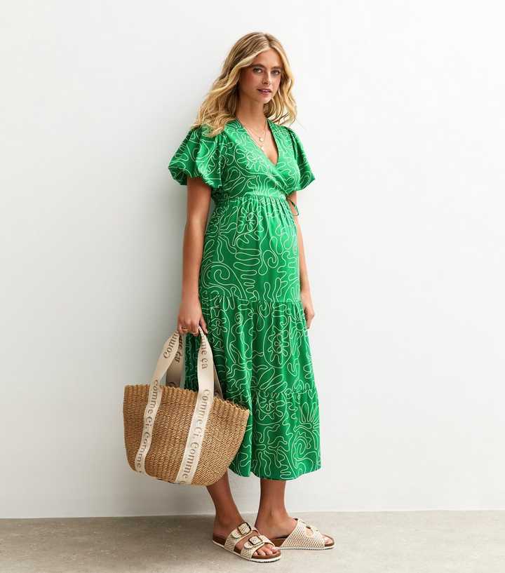 green printed midi wrap dress Abstract Green Printed Midi Dress Minted Green main image 1
