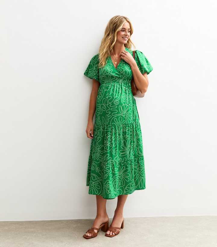 Maternity Green Abstract Print Midi Wrap Dress | New Look
