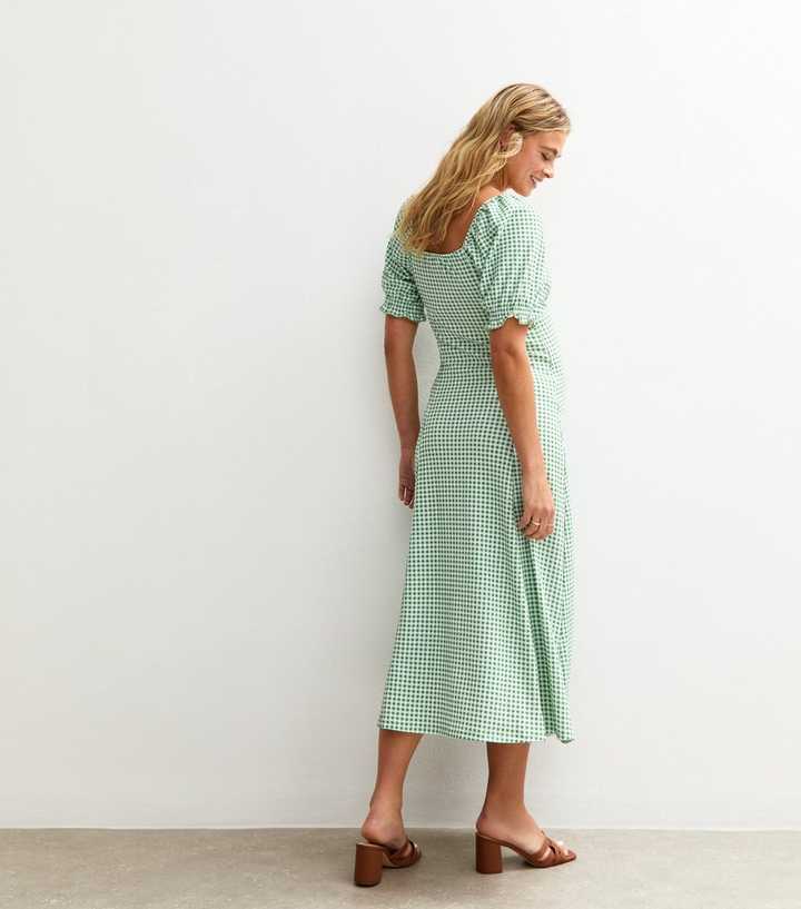 Maternity Green Gingham Print Crinkle Milkmaid Midi Dress | New Look Maternity Green Gingham Print Crinkle Milkmaid Midi Dress | New Look