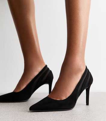 Black Panelled Mesh and Faux Suede Court Shoes