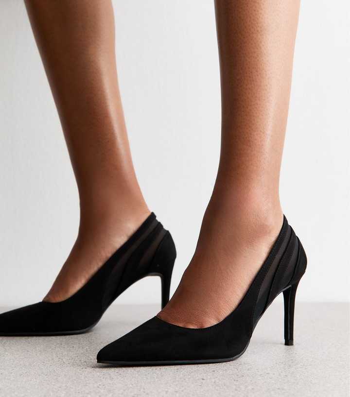 Black Panelled Mesh and Faux Suede Court Shoes