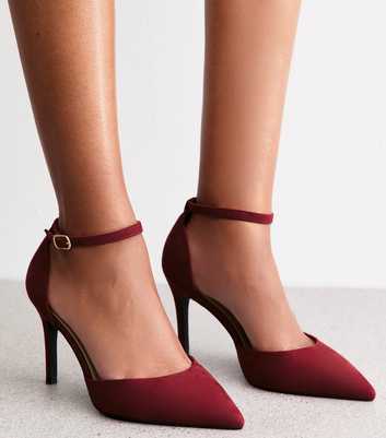 Extra Wide Fit Light Burgundy Faux Nubuck Leather Ankle Strap Court Shoes