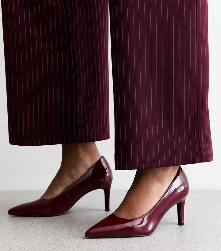 Dark Burgundy Faux Patent Leather Heeled Court Shoes
