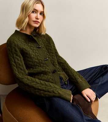 Khaki Cable Knit Toggle Fastening Cardigan