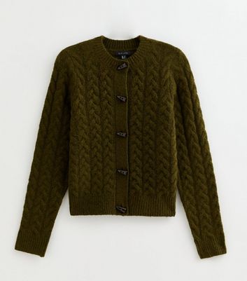 Khaki Cable Knit Toggle Fastening Cardigan | New Look
