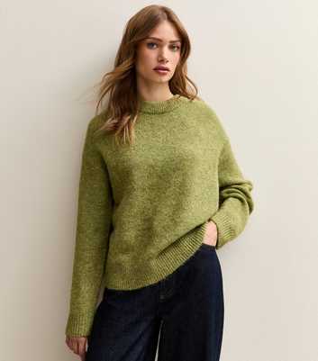 Mid Green Crew Neck Oversized Textured Knit Jumper