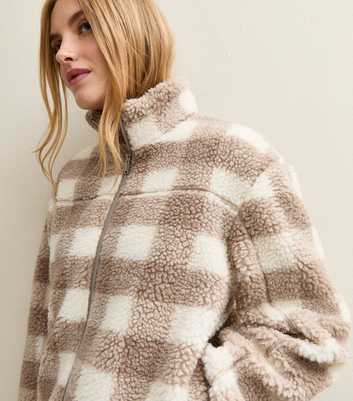 Brown Checked Borg Jacket