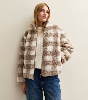 Brown Checked Borg Jacket New Look