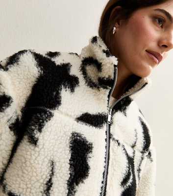 Black Abstract Print Borg Jacket