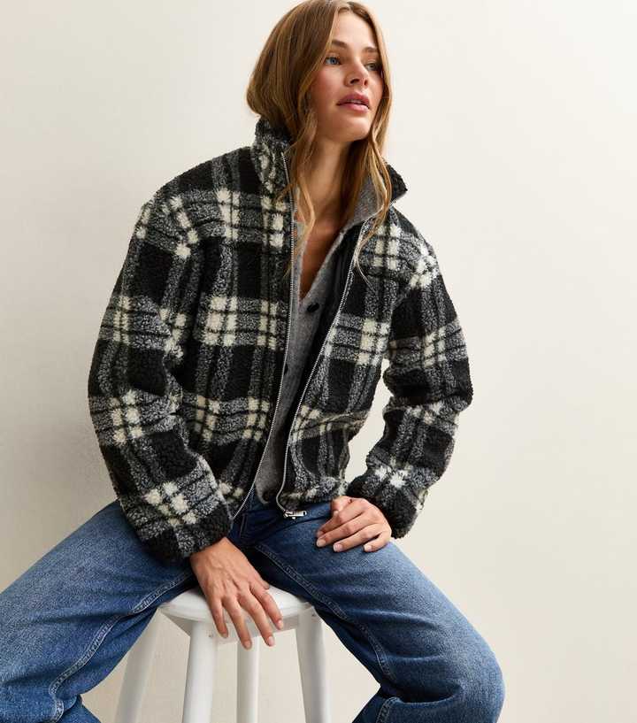 Black Checked Borg Jacket