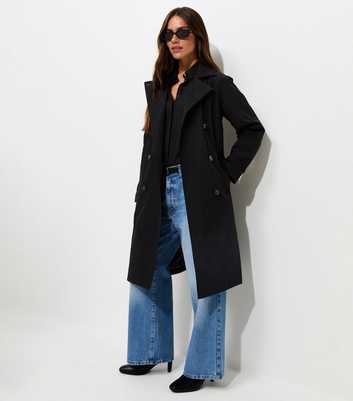 Petite Black Double Breasted Trench Coat
