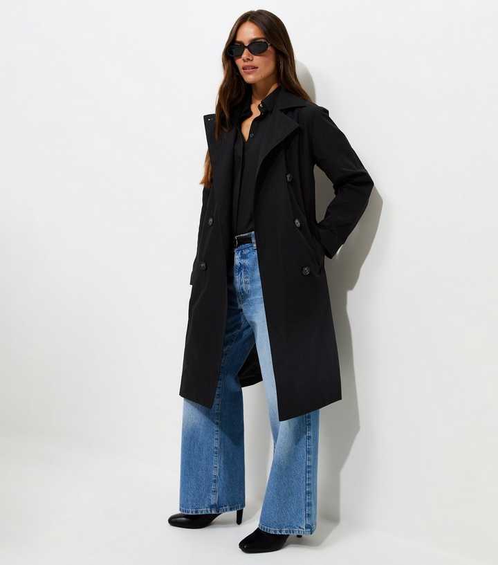 Petite Black Double Breasted Trench Coat