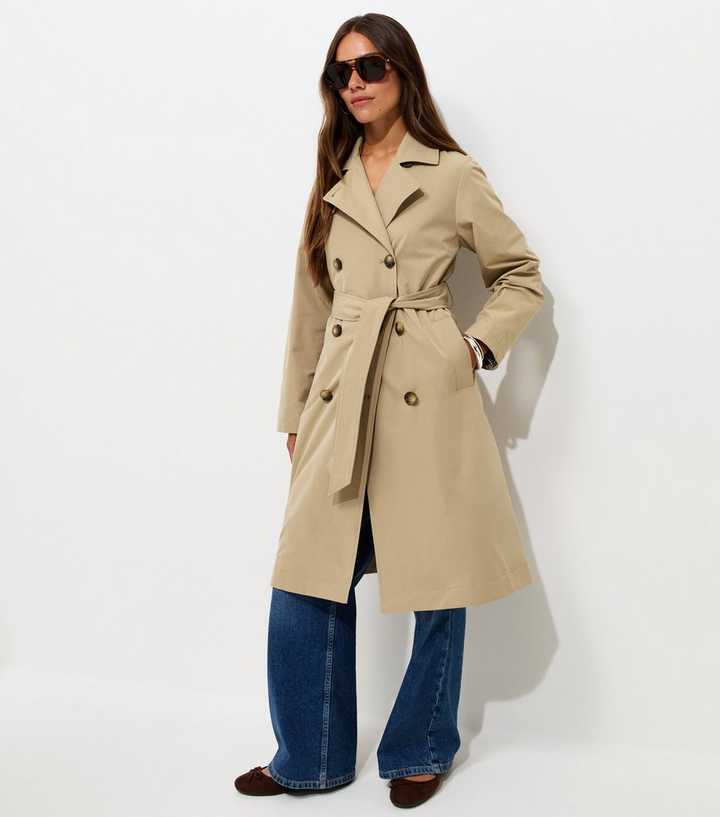 Petite Stone Double Breasted Trench Coat